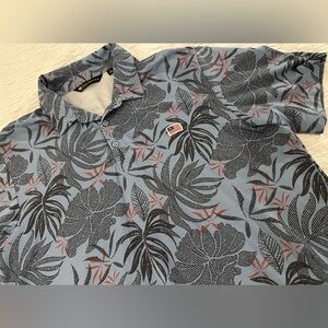Travis Mathew Men’s Golf Polo Shirt Size XL Blue & Red Tropical Leaf Print